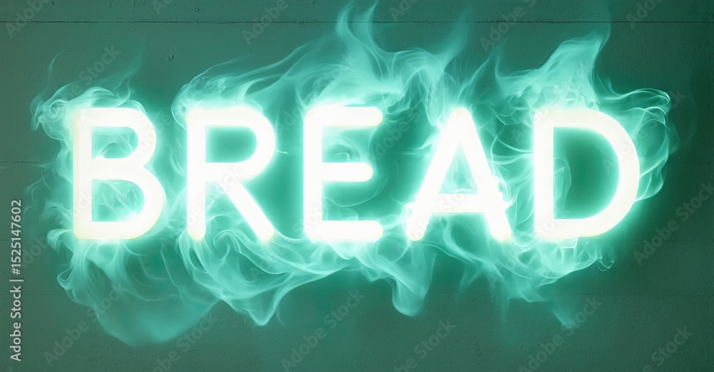 Poster bright word bread glows with teal smoke effects. dramatic lighting creates intense visual impact. si
