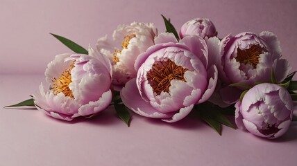 Fototapeta premium Greeting card design Peonies soft pink flowers, golden lines