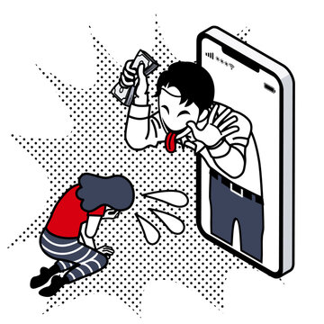 cyberbullying scene: phone, victim, abuser clip art preview
