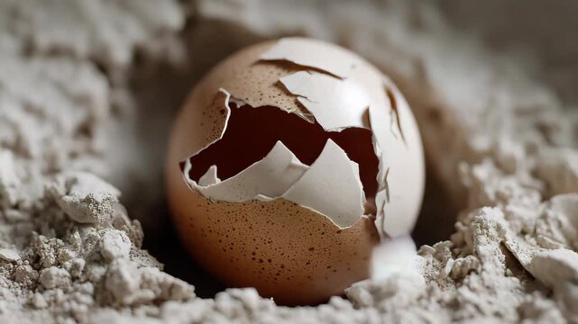 Salmonella outbreak concept ,Cracked eggshell rests soft powder, delicate texture symbolizing new beginnings and natures