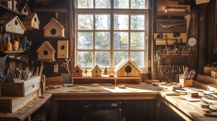 Rustic Wooden Workshop bathed in Sunlight