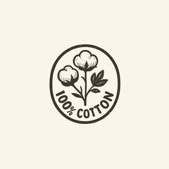 A vintage-style “100% Cotton” stamp with an oval frame and rough, textured edges perfect for product packaging, fabric labels, eco-friendly branding, and natural clothing tags.