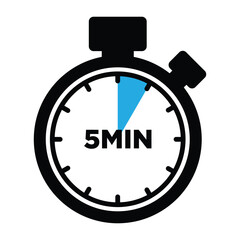 5 Minute Timer Vector, Stopwatch Icon for Countdown of Time Management.