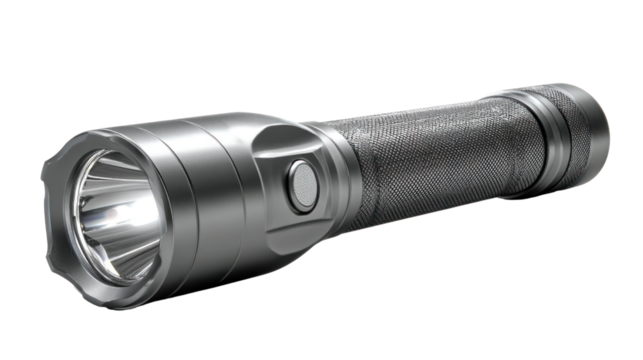Shining a Light on Utility: A powerful and modern flashlight, a beacon of reliability in darkness. Evoking themes of exploration and preparedness
