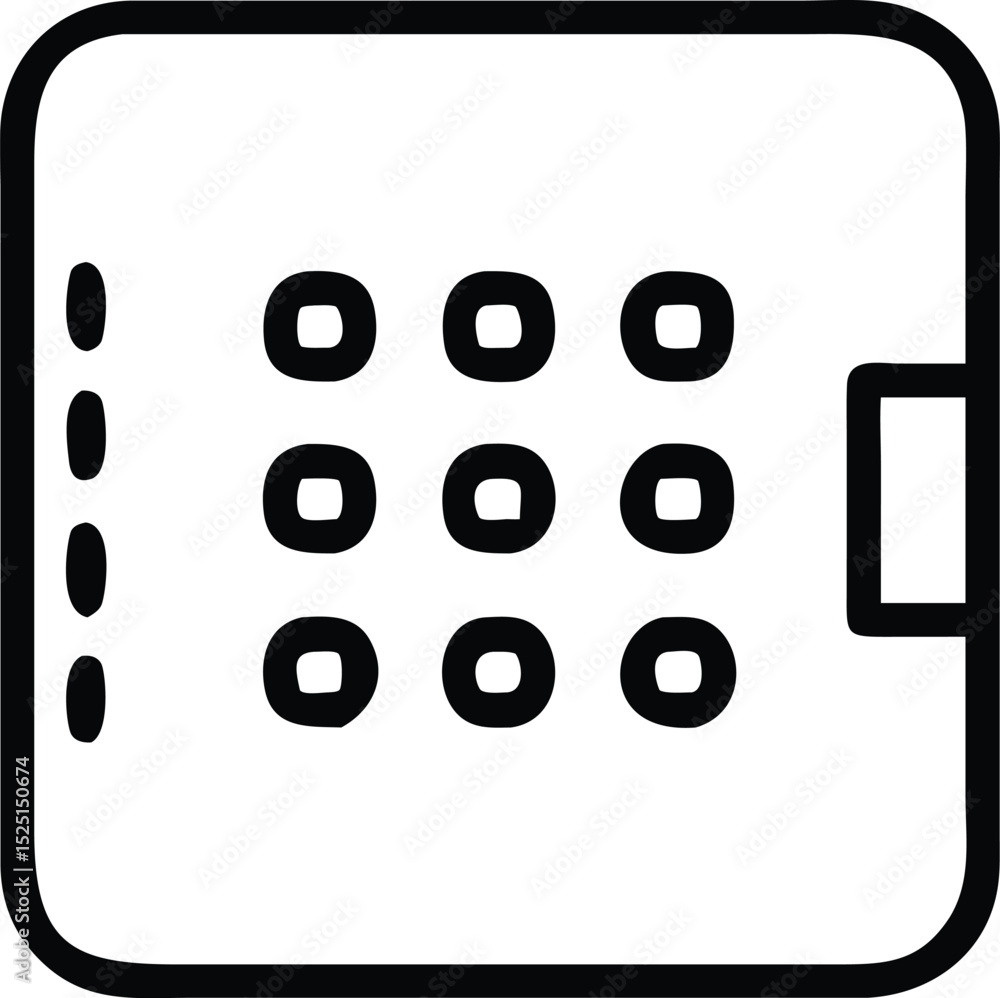 Poster line art icon of a digital code lock safe isolated on white background