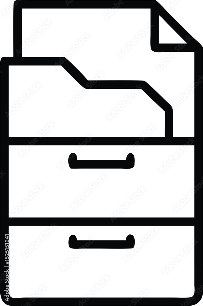 Poster line art icon of a file drawer and vault isolated on white background