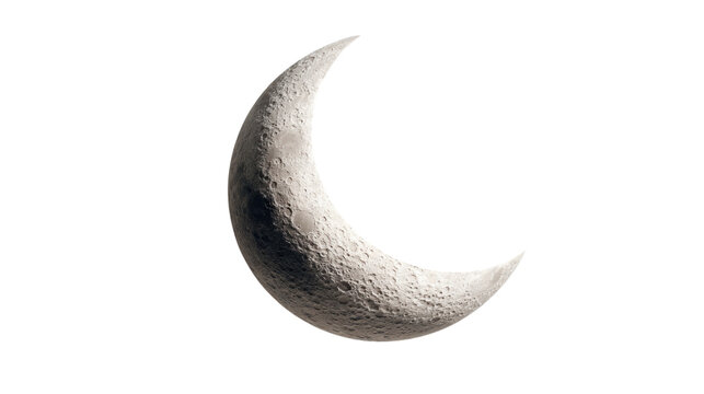 Lunar Crescent: A detailed close-up of a luminous crescent moon in the night sky, radiating a soft glow.   - Powered by Adobe