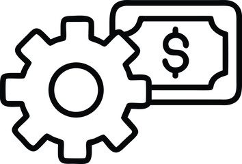Line art icon of a gear and money safe isolated on white background