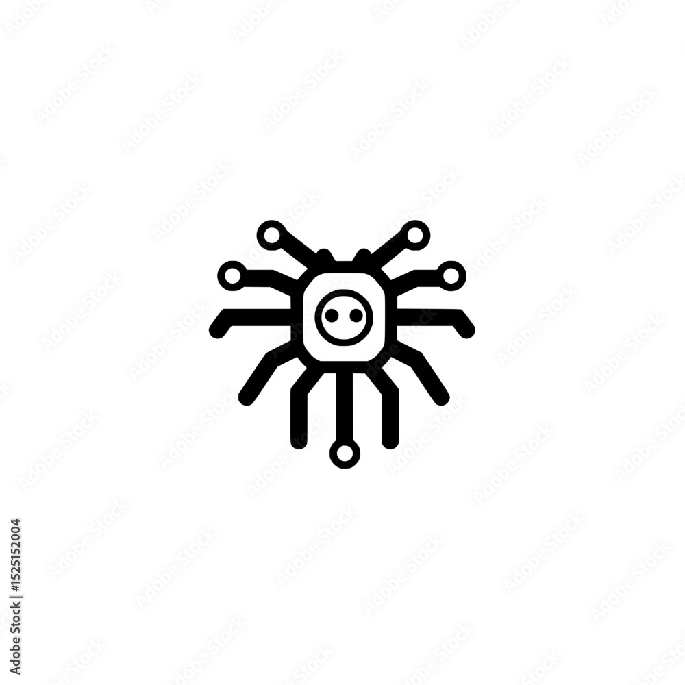 Poster microchip icon with circuit paths