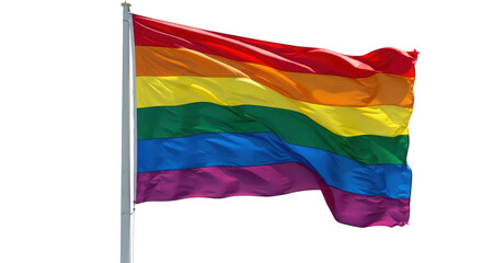 Rainbow flag waving on white background