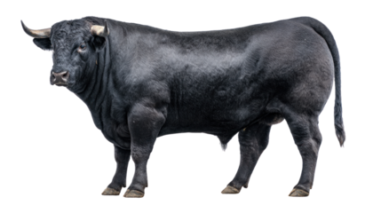 Majestic Bull: A powerful and muscular black bull stands in a proud pose, showcasing its impressive physique. A symbol of strength and determination.