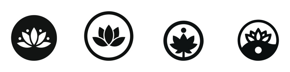Lotus Flower Icons: Minimalist Black and White Designs for Wellness, Yoga, and Meditation