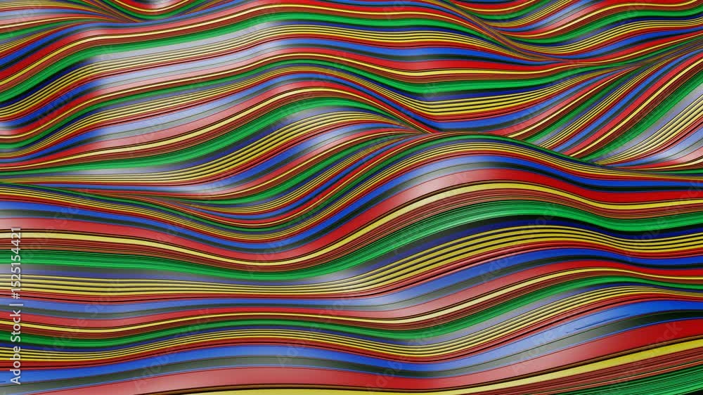 Poster deformable plane with multi-colored stripes. 3d render looped animation