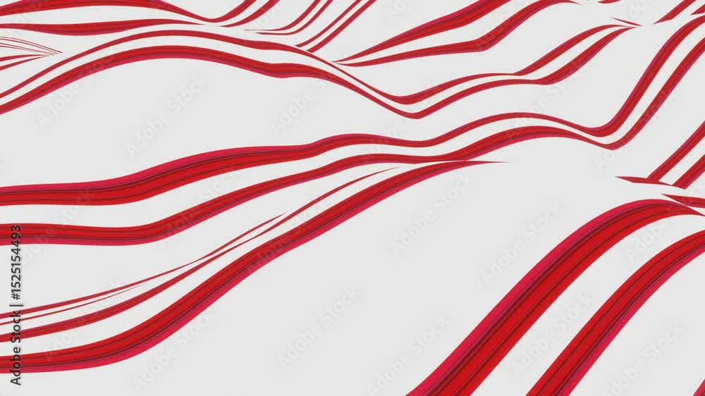 Poster deformable plane with red and white stripes. 3d render looped animation