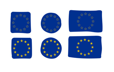 Doodle European union flag sign. Illustration of EU symbol vector illustration. Made in EU label or sticker sketch