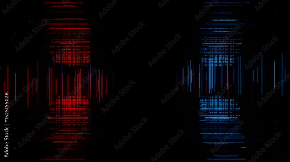 Aufkleber endless forward movement in dark abstract black tunnel of lines with blue red backlight. 3d render l