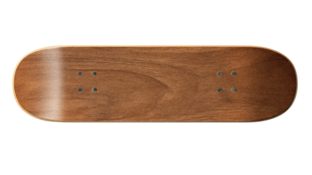 Minimalist Skateboard: A clean, detailed photograph showcases a smooth, wooden skateboard deck, inviting visions of urban adventure and carefree lifestyle.
