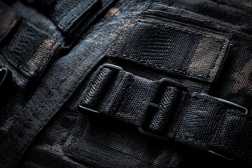 Close up of tactical vest strap and buckle
