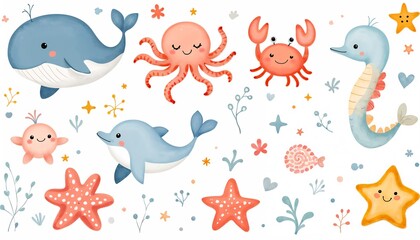 Obraz premium Cute Ocean Animals Collection