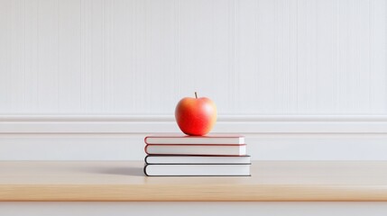 Stack of books with red apple