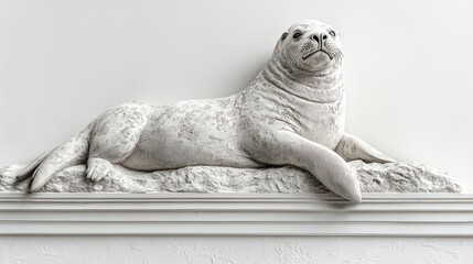 Sculpted sea lion on a wall