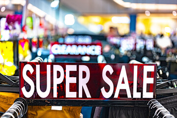 A sign with a seasonal price reduction at a clothing store