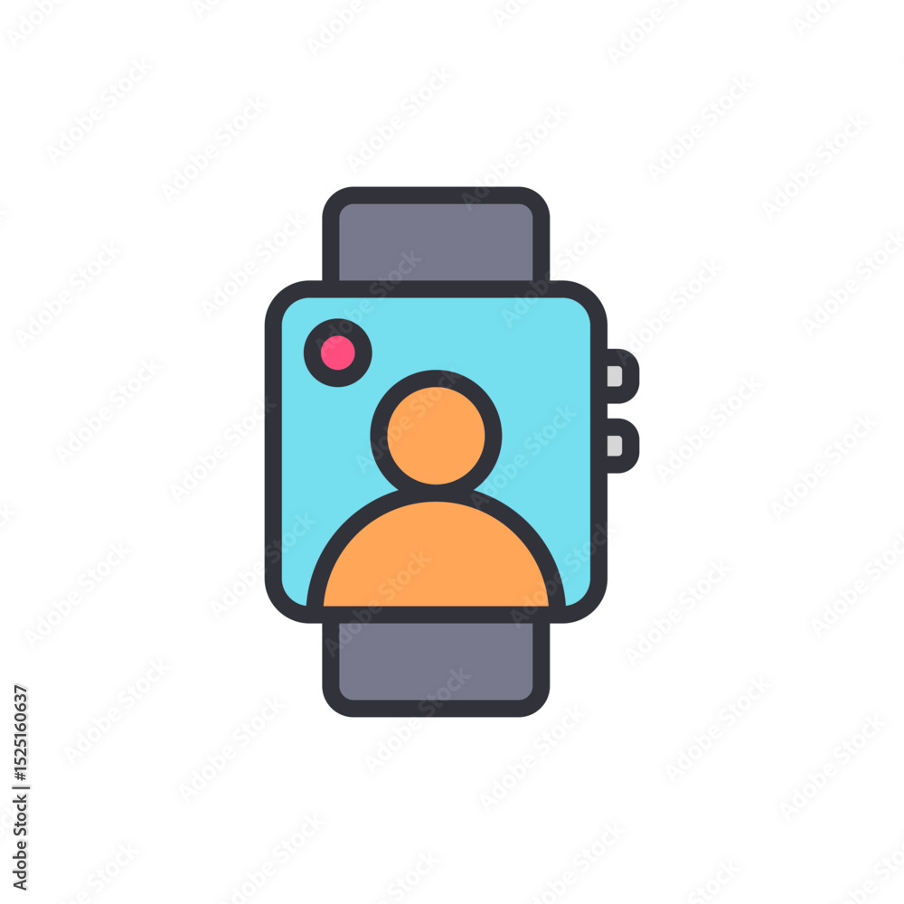 Poster stylized smartwatch displaying user profile icon isolated digital interface