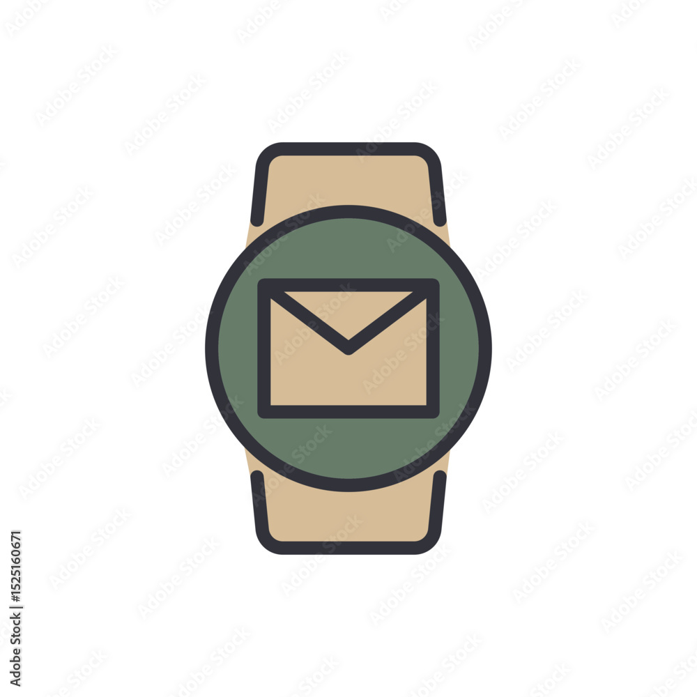 Poster smartwatch with email notification icon displayed on transparent surface