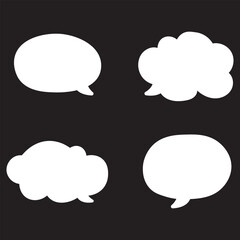 Black dialogue box, speech bubbles, blank chat box silhouette, comic cloud bubbles, empty dialogue balloons including outlined conversation icons, love, star, and thunder speech bubbles, cloud bubble