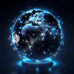 Glowing Digital Earth with Global Network Lights Digital Illustration