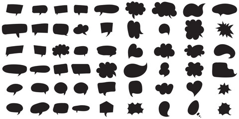 Comic burst, speech bubble, and text box silhouettes in vector style. essential graphic elements set for comic design, pop art, dialog highlights, and creative retro style storytelling