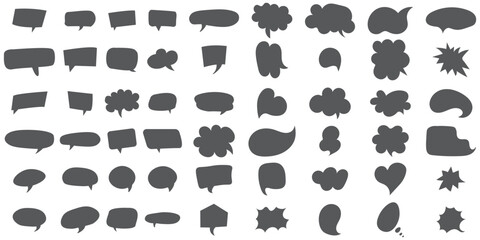 Comic burst, speech bubble, and text box silhouettes in vector style. essential graphic elements set for comic design, pop art, dialog highlights, and creative retro style storytelling