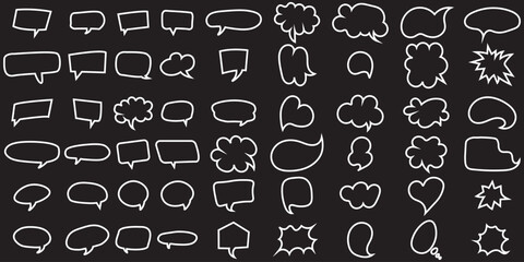 Speech bubble, speech balloon, chat bubble line art icon for apps and websites. Set of speech bubble, comic sticker, chat box and empty social media message balloon silhouette or communication network