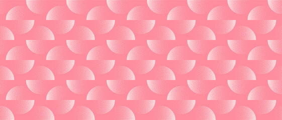 Dynamic dotwork vector with shifted circles along the axis. Soft pink backdrop with gradient grain stippling. Ideal for modern graphic design, wide format banner layouts. Ultrawide panoramic wallpaper