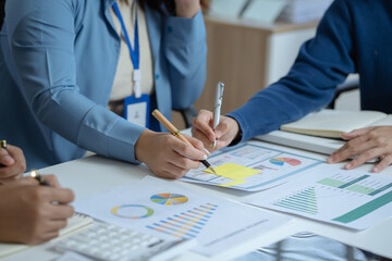 Business team present. professional investor working new start up project. tablet laptop computer with digital marketing media in design Finance managers meeting.