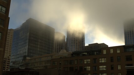 Foggy cityscape shrouded in mystery
