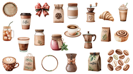 Warm aromas and cozy mornings fill this delightful watercolor collection, perfect for cafe branding, invitations, or adding a touch of comfort to any design.
