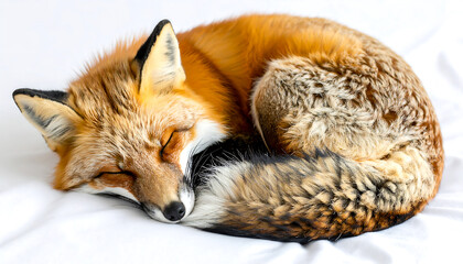 Adorable red fox curled up sleeping peacefully