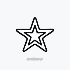 Simple black and white star icon with a shadow, vector graphic on white background