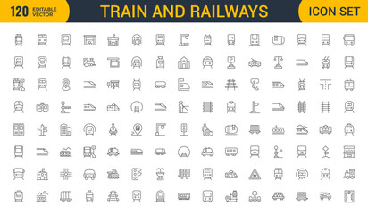 Set of Outline train and railways icon set. intercity, international, freight trains, linear icons. Outline icon collection.