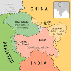 Obraz premium Political Map of India, Pakistan, and China