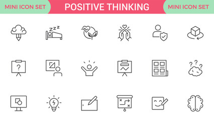 Positive thinking line icons collection.Thin outline icons pack.