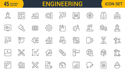 Engineering Icon Set: Precision-crafted icons for mechanical, civil, electrical, and software engineering projects.