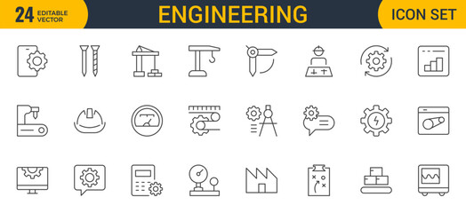 Engineering Icon Set: Precision-crafted icons for mechanical, civil, electrical, and software engineering projects.
