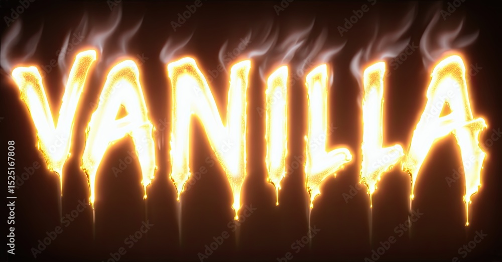 Aufkleber fiery text spells vanilla. bright, glowing letters with dripping effects. dark background emphasizes