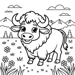 A buffalo illustration line art of a coloring page