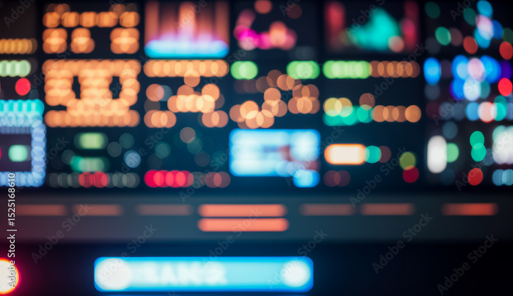 Poster a wall of monitors displays various screens with colorful abstract patterns and shapes.futuristic ph