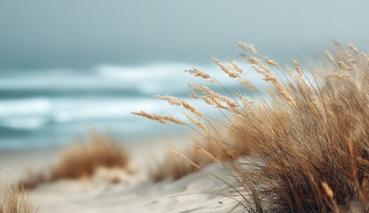 Beach grass and ocean landscape background scene