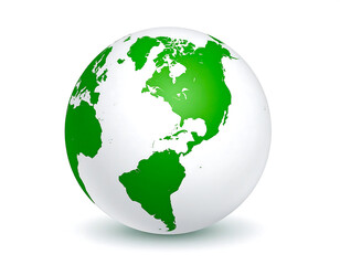 Obraz premium Green globe earth map illustration white background