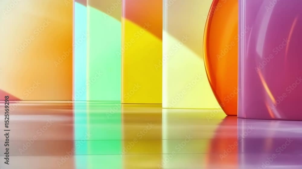 Poster artistic display of colorful light reflections with abstract shapes in a bright space